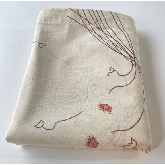 Vintage 80s flat sheet, beige, brown and white flowers, twin size bed - Picture 7 of 7